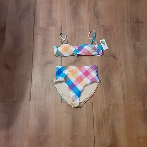 Palms Away plaid XS bikini NWT